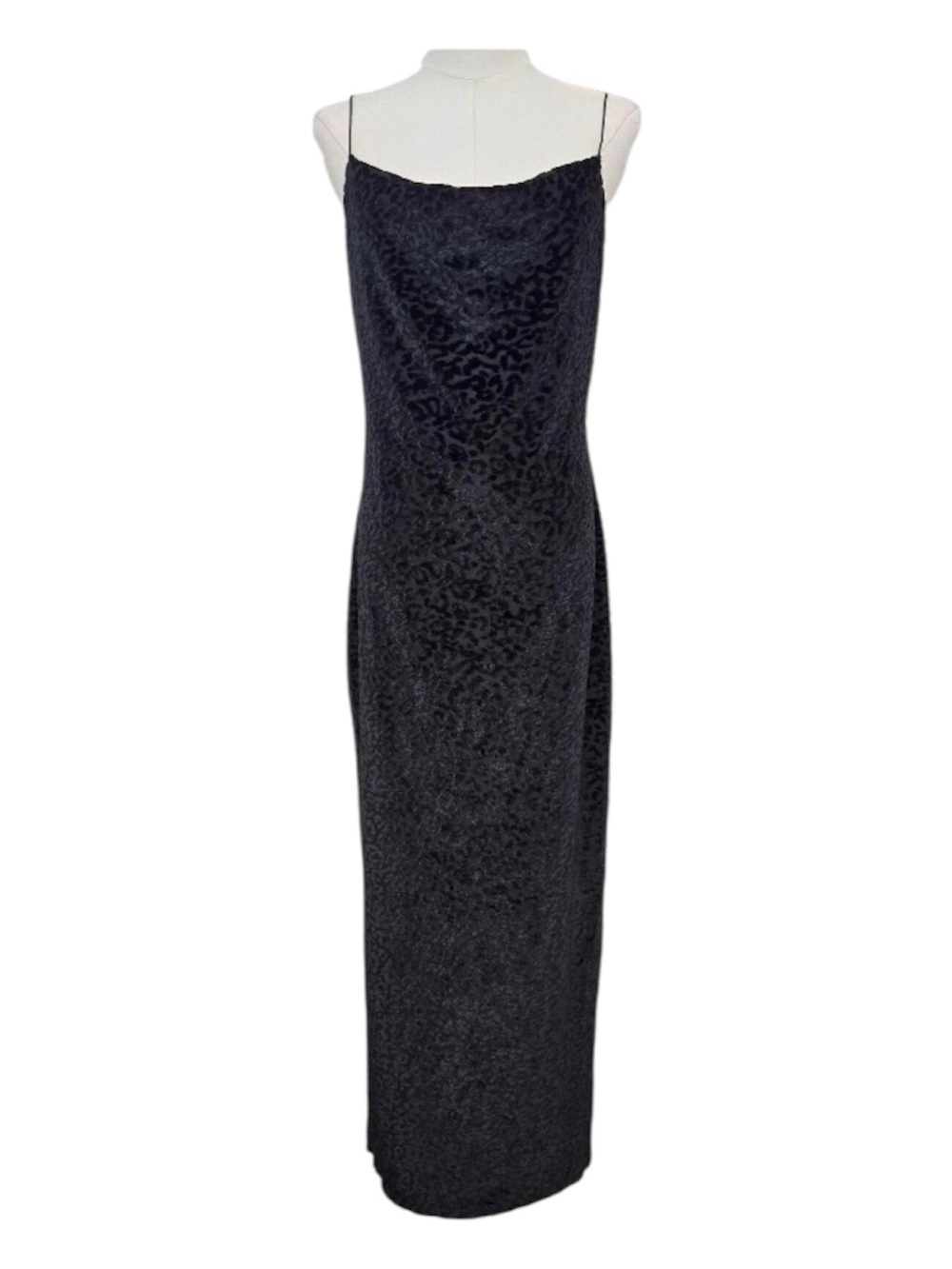 Popular Basics Semi sheer Black Velvet-Texture animal Slip Maxi Dress Glam